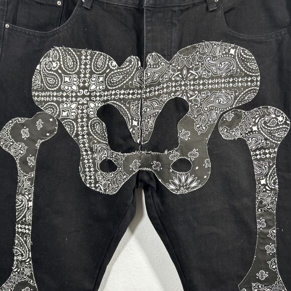MNML Jeans Men 40 Black Skeleton Bones Embroidered Streetwear Gothic Y2K - Picture 2 of 8